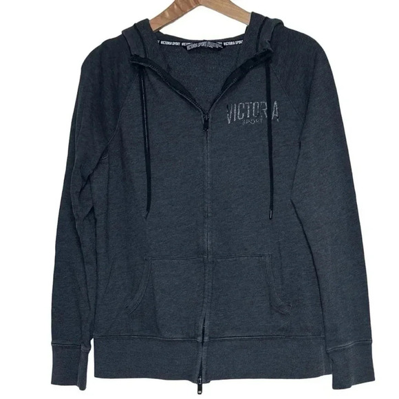 Victoria's Secret Sport M dark gray double‎ zipper hoodie jacket - Picture 1 of 7